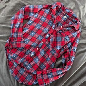 Aerie Blue Red Plaid Long Sleeve Button Up Checked Shirt